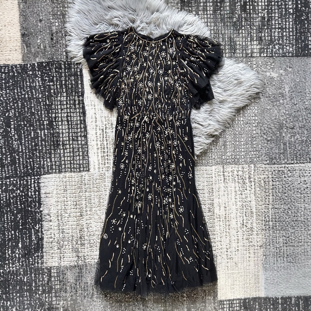 Rachel Gilbert Women's Katinka Black Gown W/Gold & Silver Accents Size 8 ($2450)